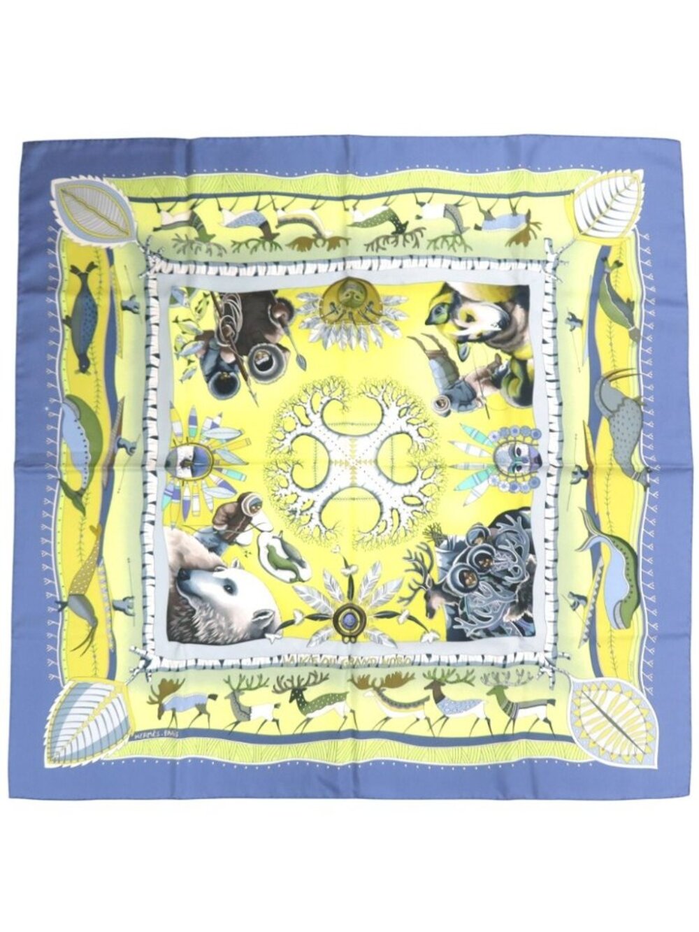 Hermes Carre 90 la Vie du Grand Nord Life in the Arctic Circle Scarf Silk